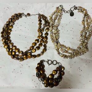 Silpada Multi-Strand Coin Pearl Necklace and Bracelet Set